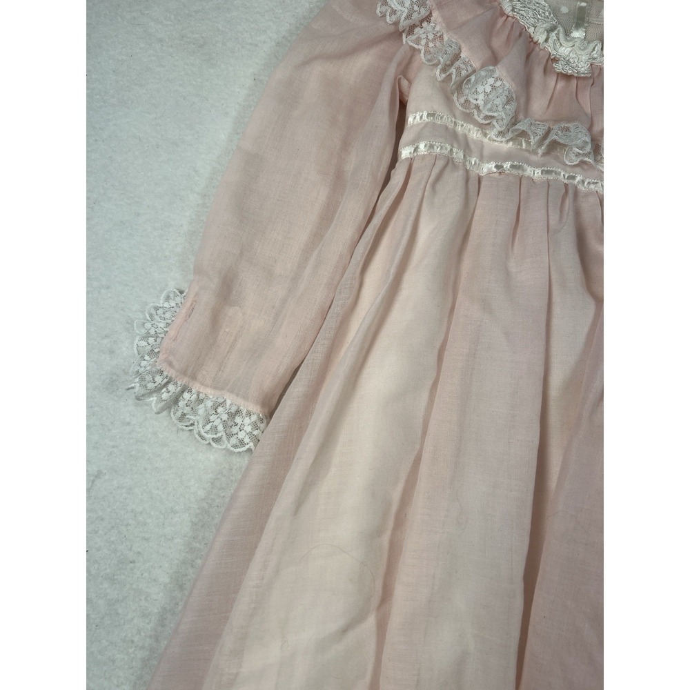 VTG 70's/ 80's Jeunes Filles GUNNE SAX Pink Lace Trim Dress Girls Size 5 - Picture 5 of 16
